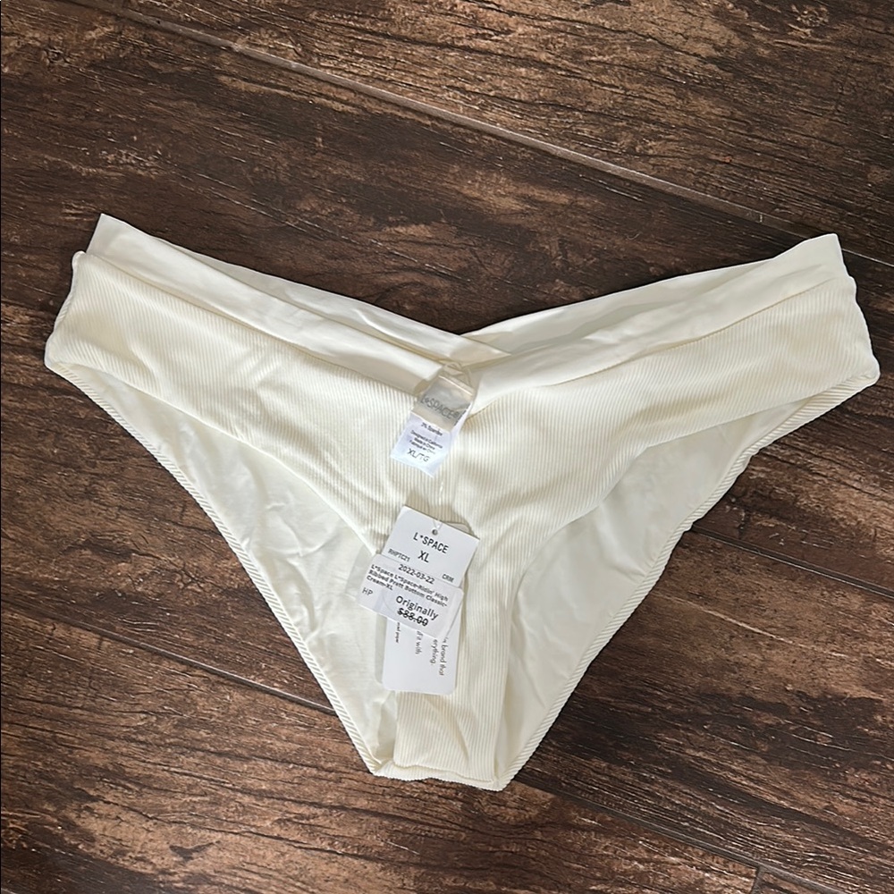 L*Space Cream Cheeky Ribbed Pratt Bikini Bottom